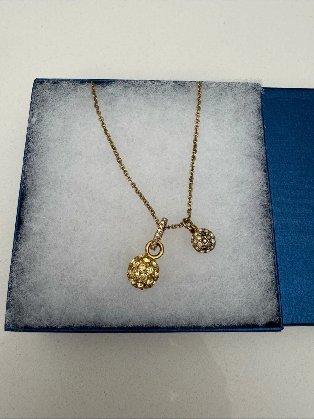 Swarovski Gold Crystal Pavé Double Ball Pendant Necklace
